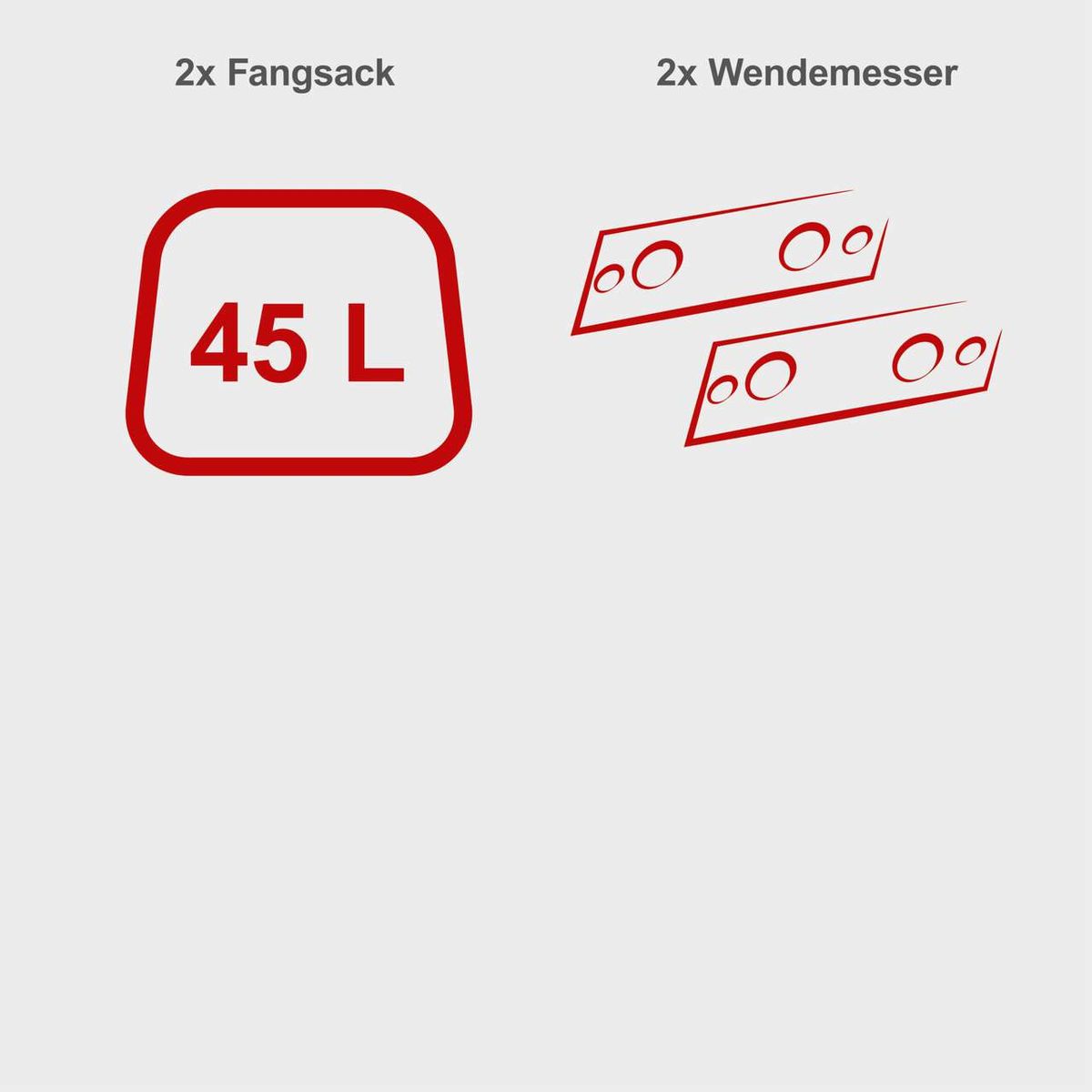 Der Häcksler GS55 von Scheppach enthält 2 Fangsäcke mit je 45 Litern Fassungsvermögen und 2 Wendemesser für effizientes Häckseln.