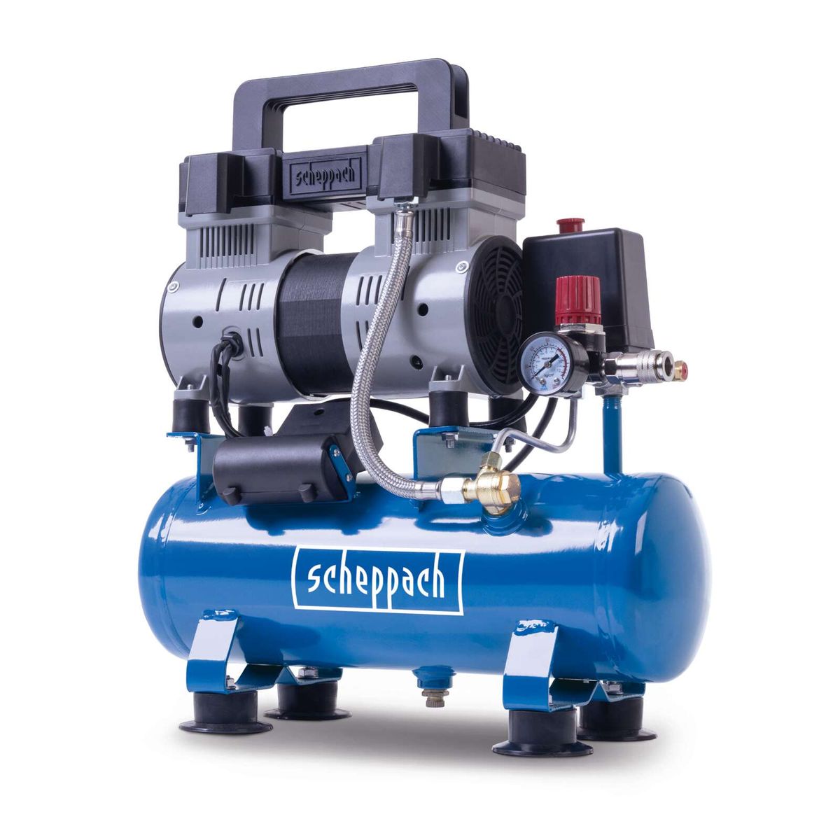 Scheppach-Kompressor HC08Si mit pneumatischem Ventil und Tank, 6-Liter-Fass, ölfrei