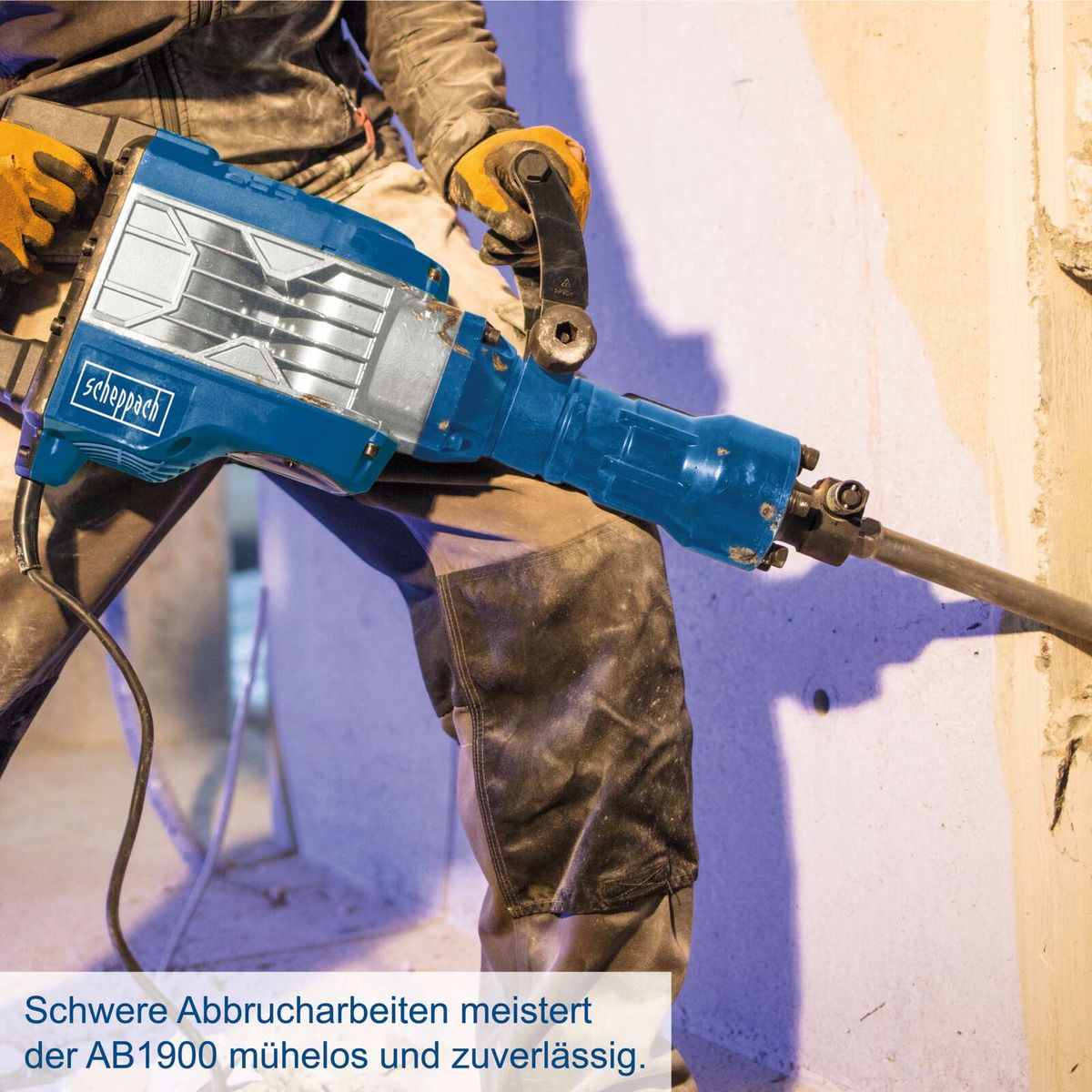 Scheppach-Abruchhammer AB1900 mit präziser Schlagkraft und zuverlässiger Leistung bei schweren Abbrucharbeiten