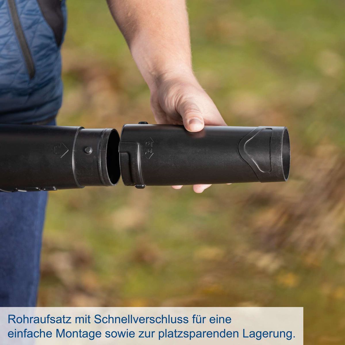 Rohraufsatz mit Schnellverschluss für einfache Montage und platzsparendes Lagern