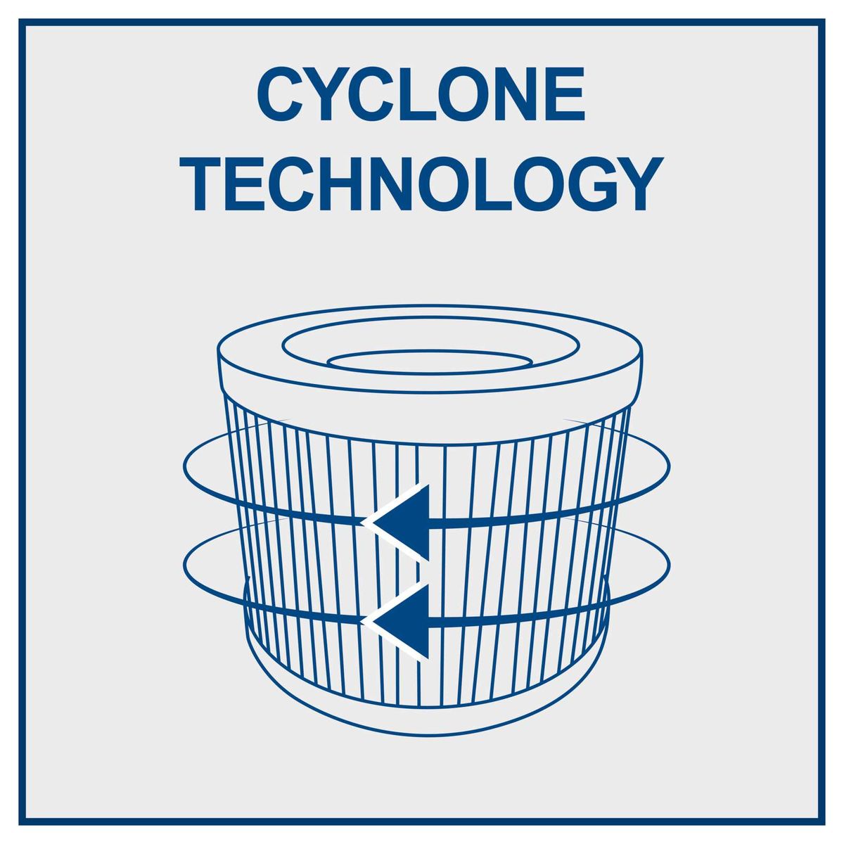 The cordless hand-held vacuum cleaner C-HVC150-X by Scheppach features Cyclone Technology for efficient dust separation. The illustration shows the vortex that effectively captures dirt particles.