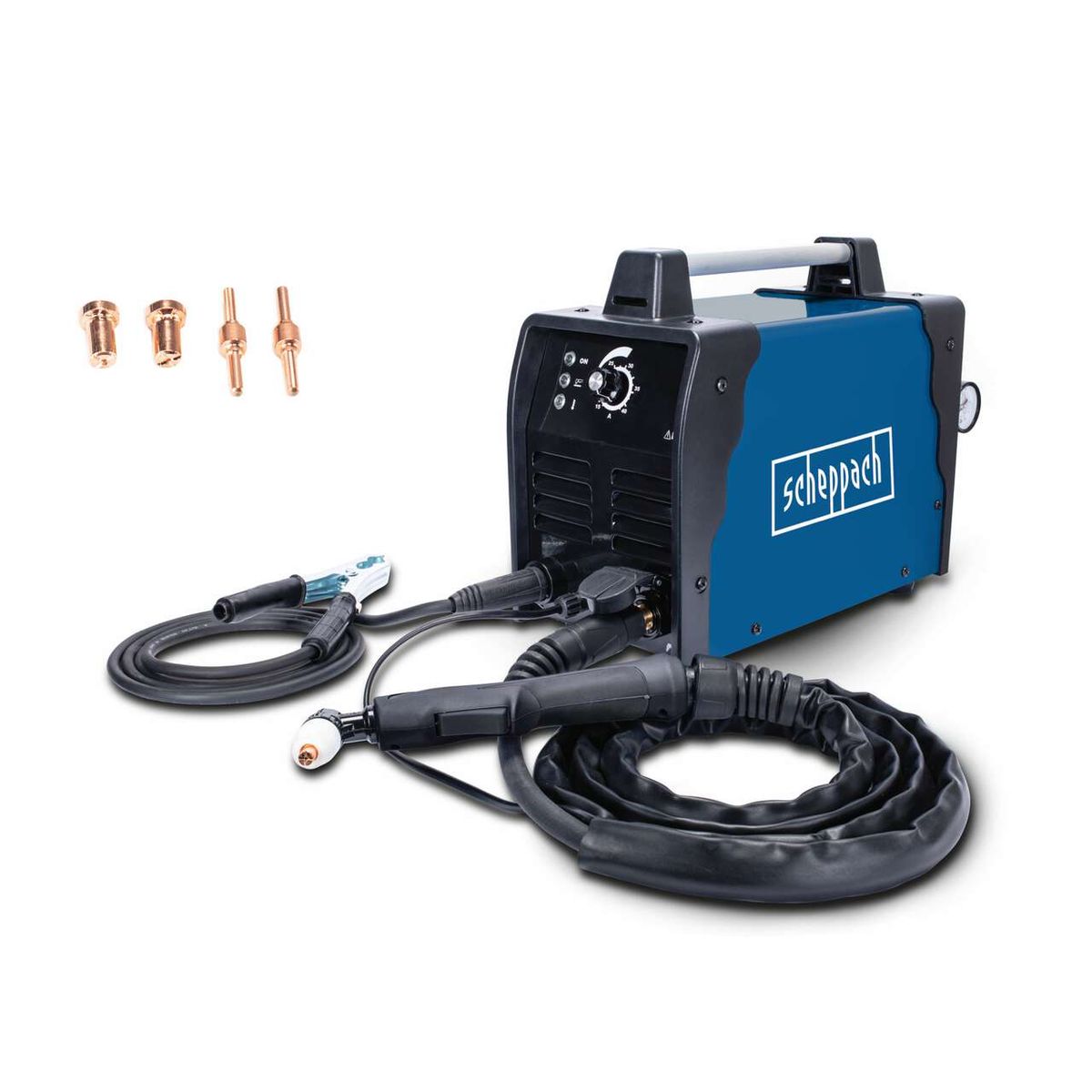 Plasma-Schneider mit Anschlusskabel, Druckluftanschluss und Ersatzteile für Scheppach PLC40