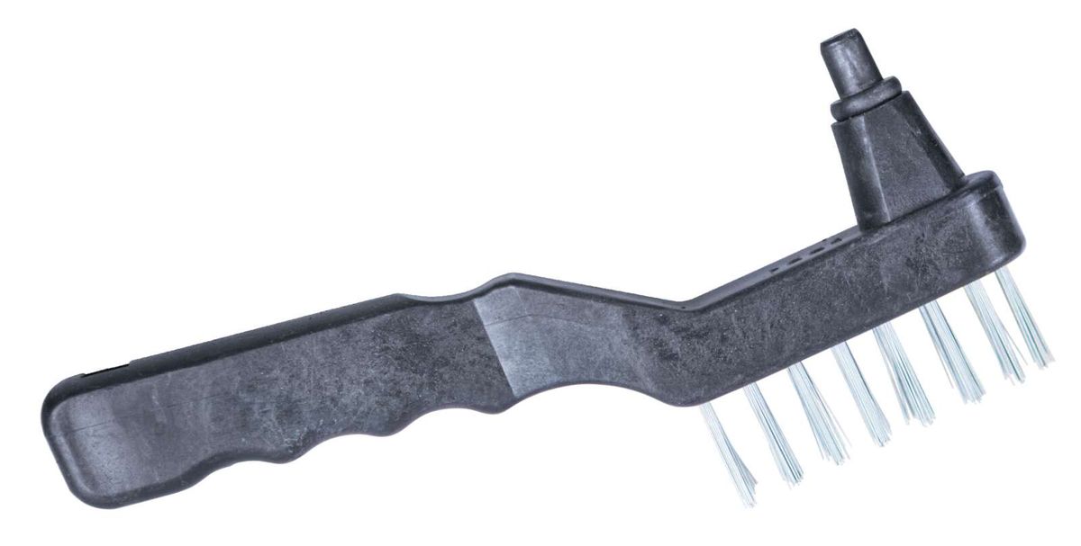 Scheppach-Bürste mit Metallborsten, robustes Design für effektives Reinigen.