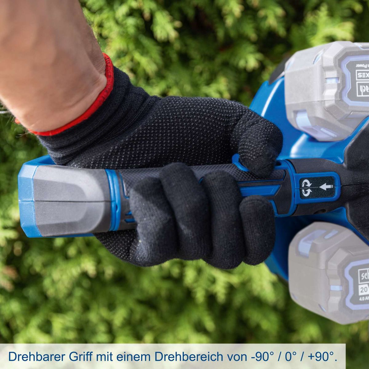 Ergonomischer Drehgriff mit Drehbereich von -90° bis +90° für präzise Bedienung