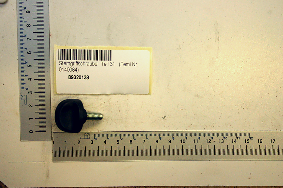 Scheppach-Sternmutter mit Teilnummer 31 (Fem. Nr. 0140084) und Barcode