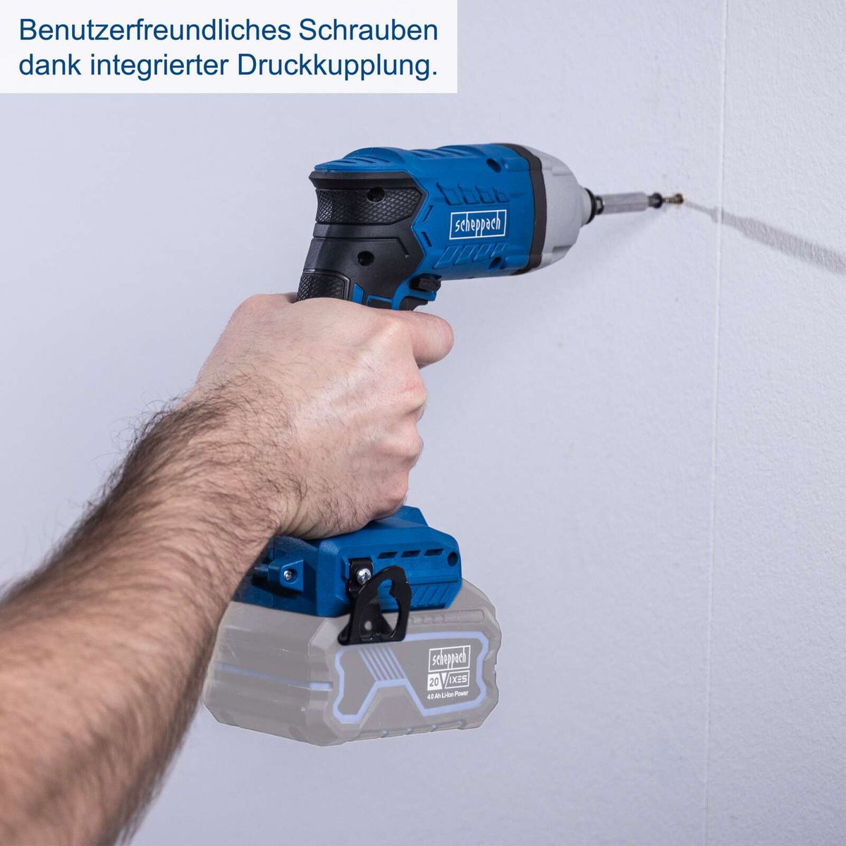 Scheppach-Werkzeug mit integrierter Druckkupplung für ergonomisches Schrauben