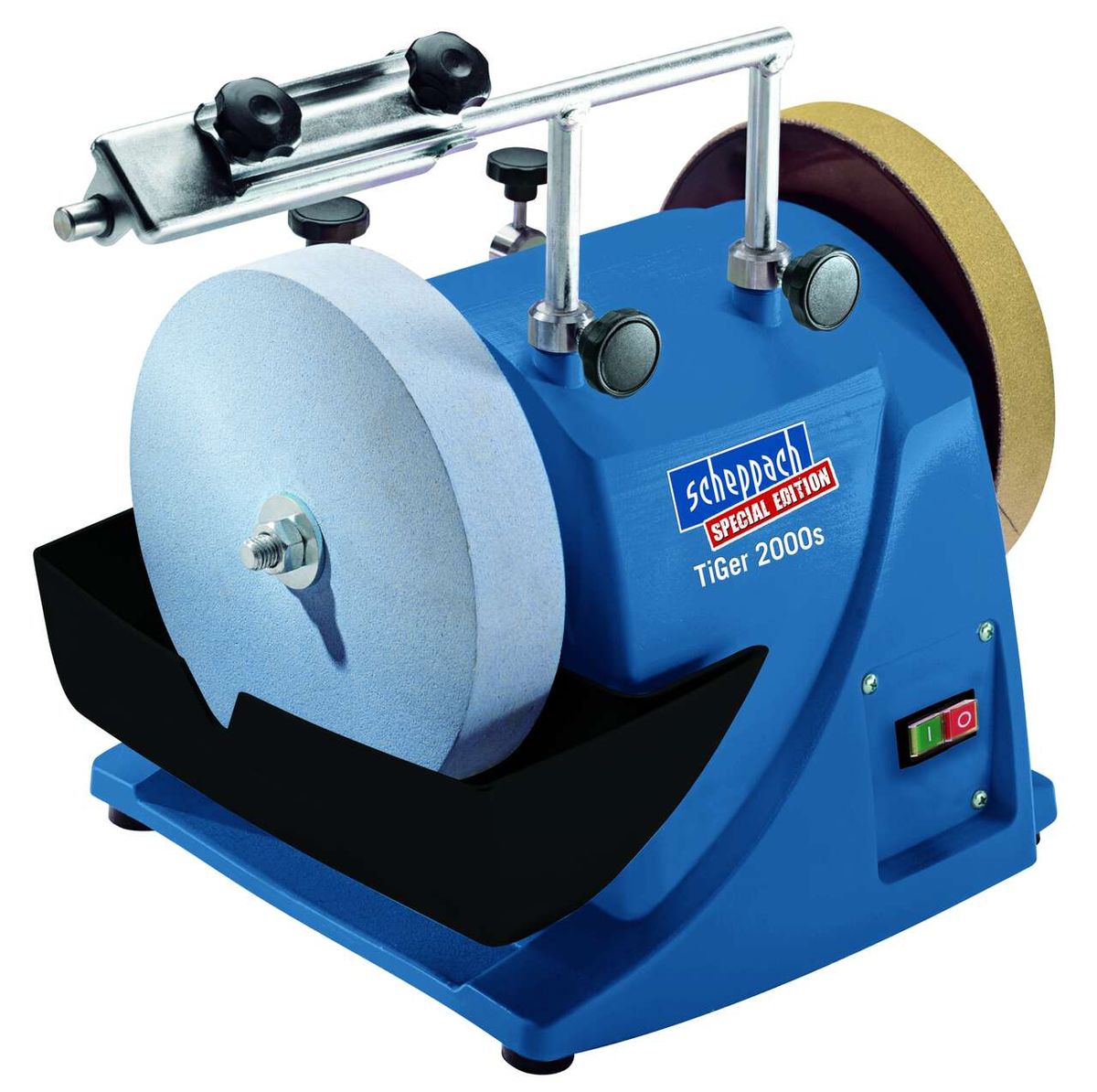 Nassschleifsystem Tiger 2000s von Scheppach, Special Edition, Ansicht von vorne.