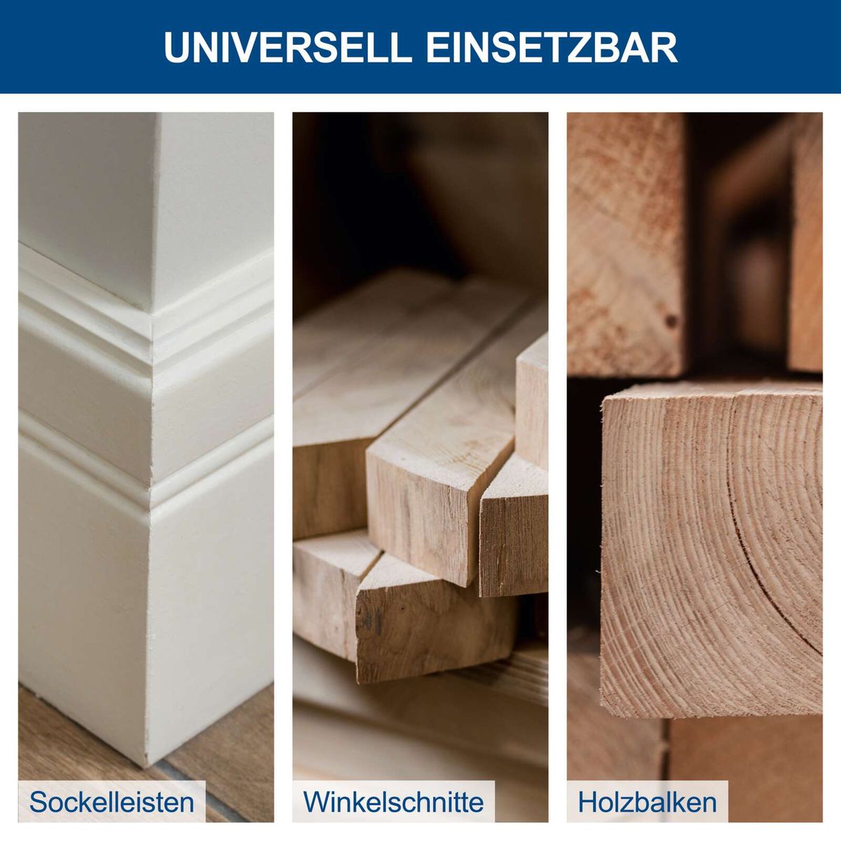 Universal-Kapp- und Gehrungsschnitt: Sockelleisten, Winkelschnitte und Holzbalken
