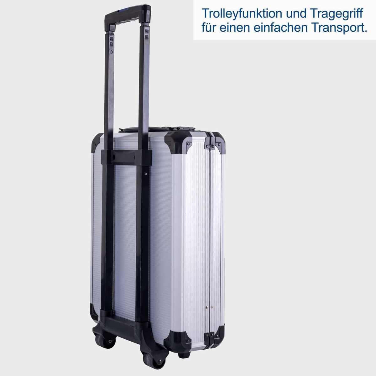 Werkzeugkoffer mit Trolleyfunktion und Traggriff für einfachen Transport