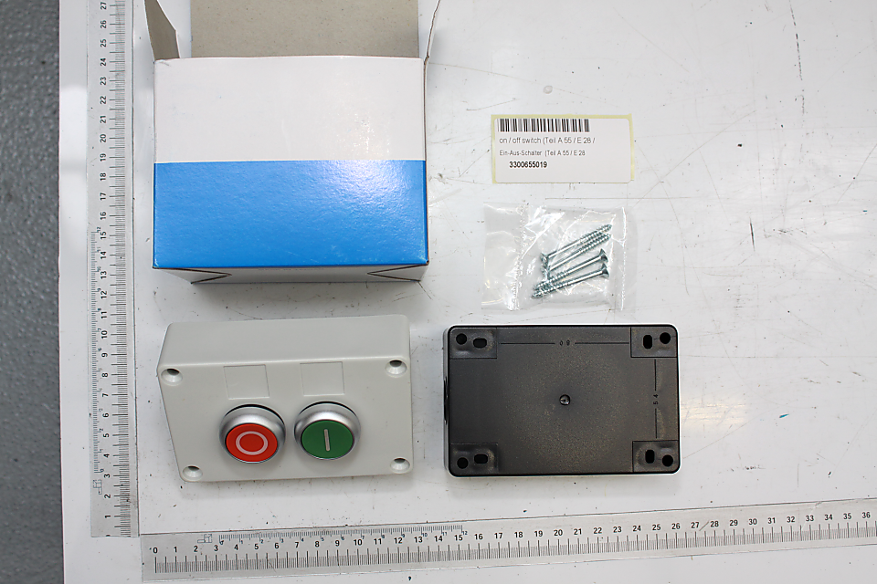 Scheppach Ein-Aus-Schalter (Teil A 55/E 28) mit Bedienelementen und Montageplatte