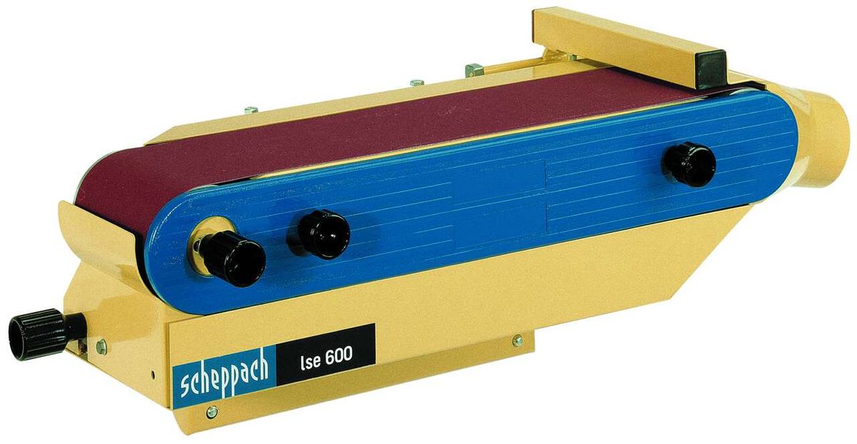 Bandschleifeinrichtung LSE 600 von Scheppach, seitliche Ansicht.