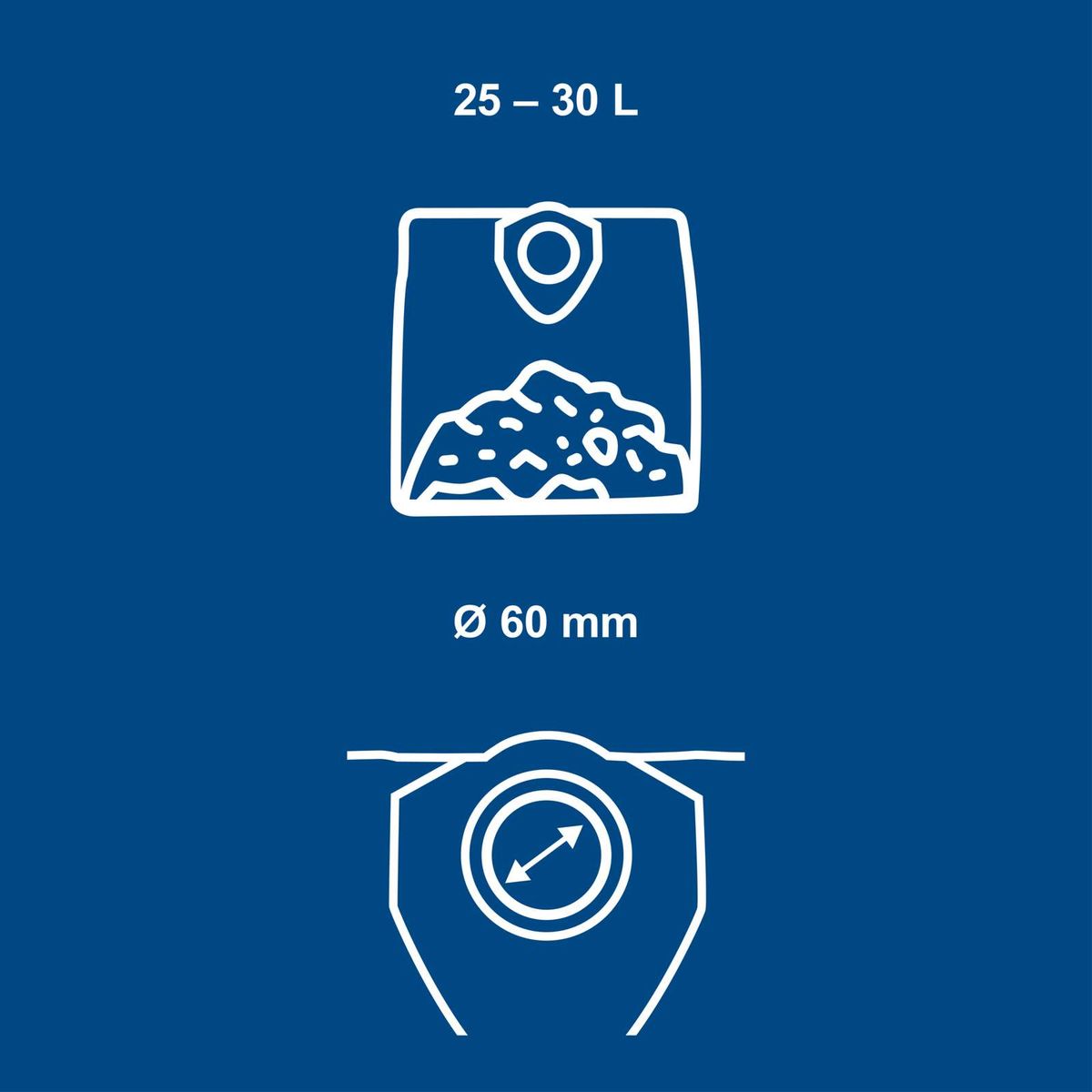 Technische Daten: Volumen 25–30 Liter, Durchmesser 60 mm für Scheppach-Produkte