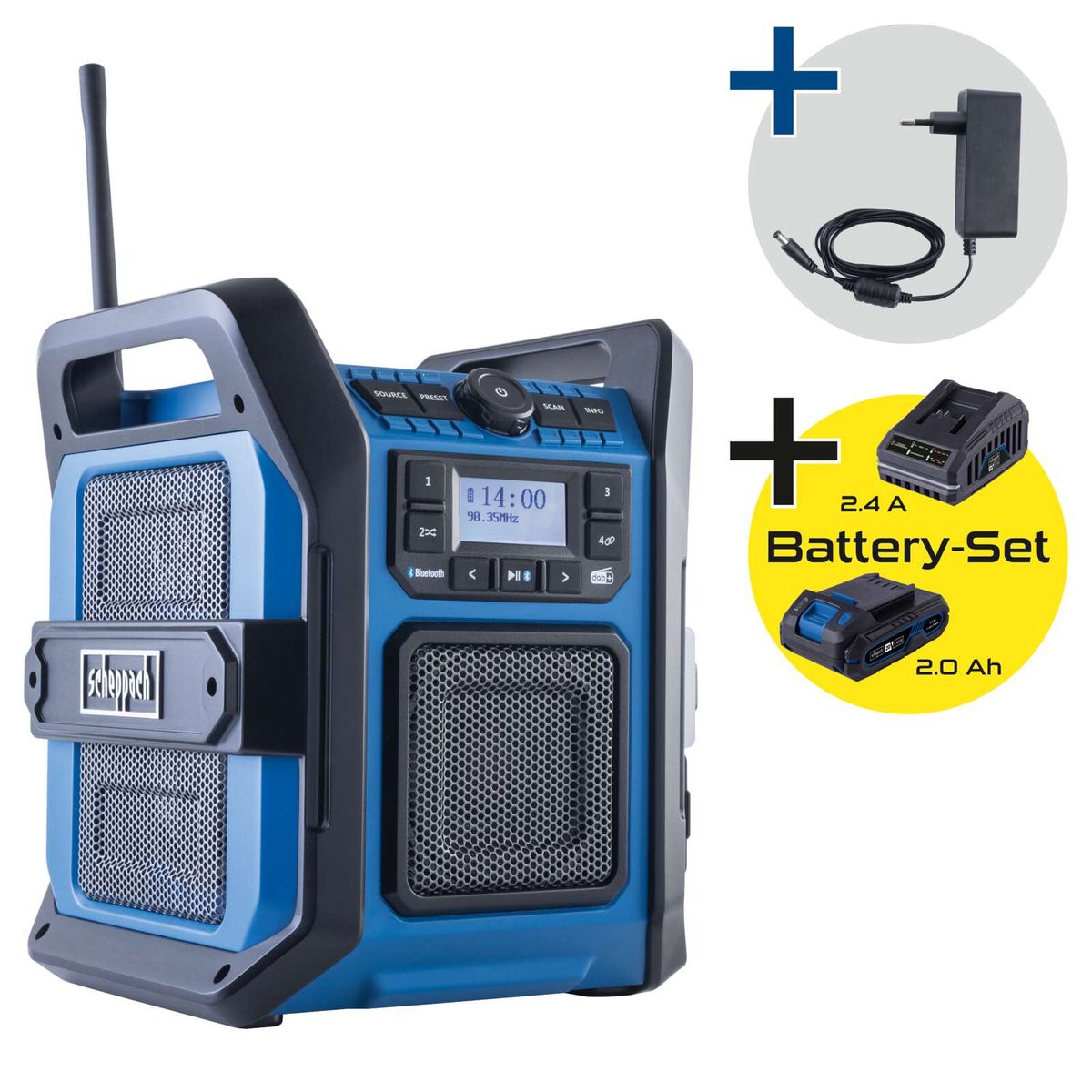 Akku-Baustellenradio mit Bluetooth, USB-Anschlüssen, DAB/DAB+ und LCD-Display inkl. Akku-Set und Ladegerät