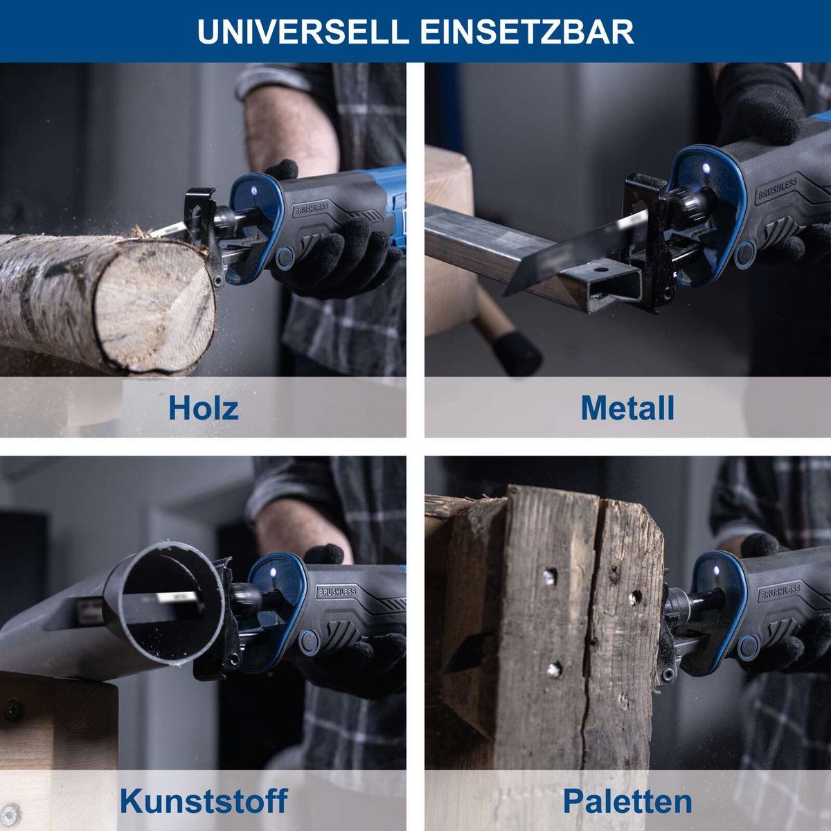 Scheppach Akku-Säbelsäge mit Anzeige für Holz-, Metall-, Kunststoff- und Palettenmaterial