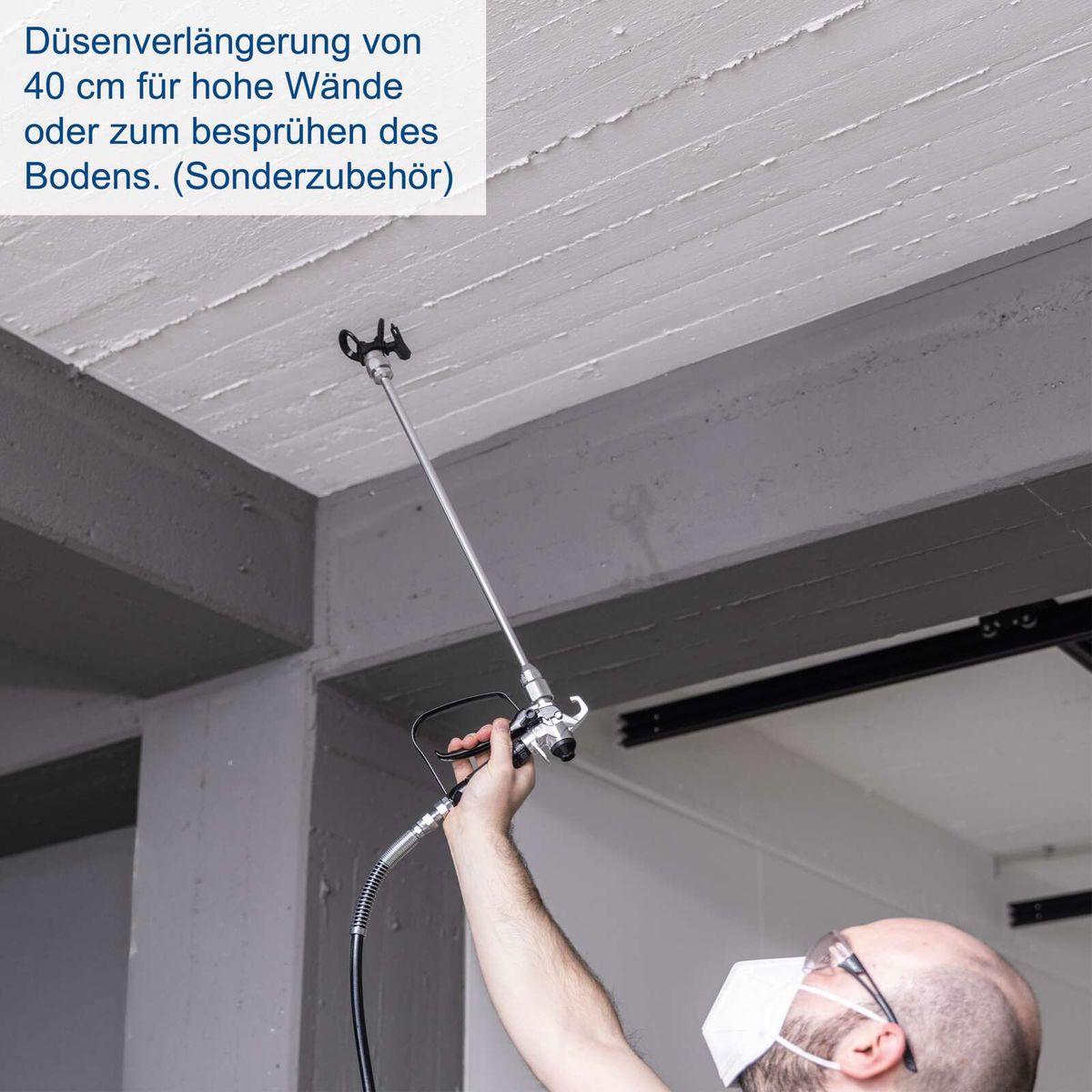 Verlängerter Düsenhalter für hohe Wände oder Bodenbesprüchung