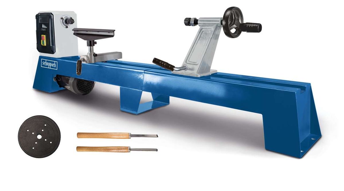 Scheppach-Drechselmaschine mit Zubehörset inkl. Werkstückhalter, Spindel und Messer