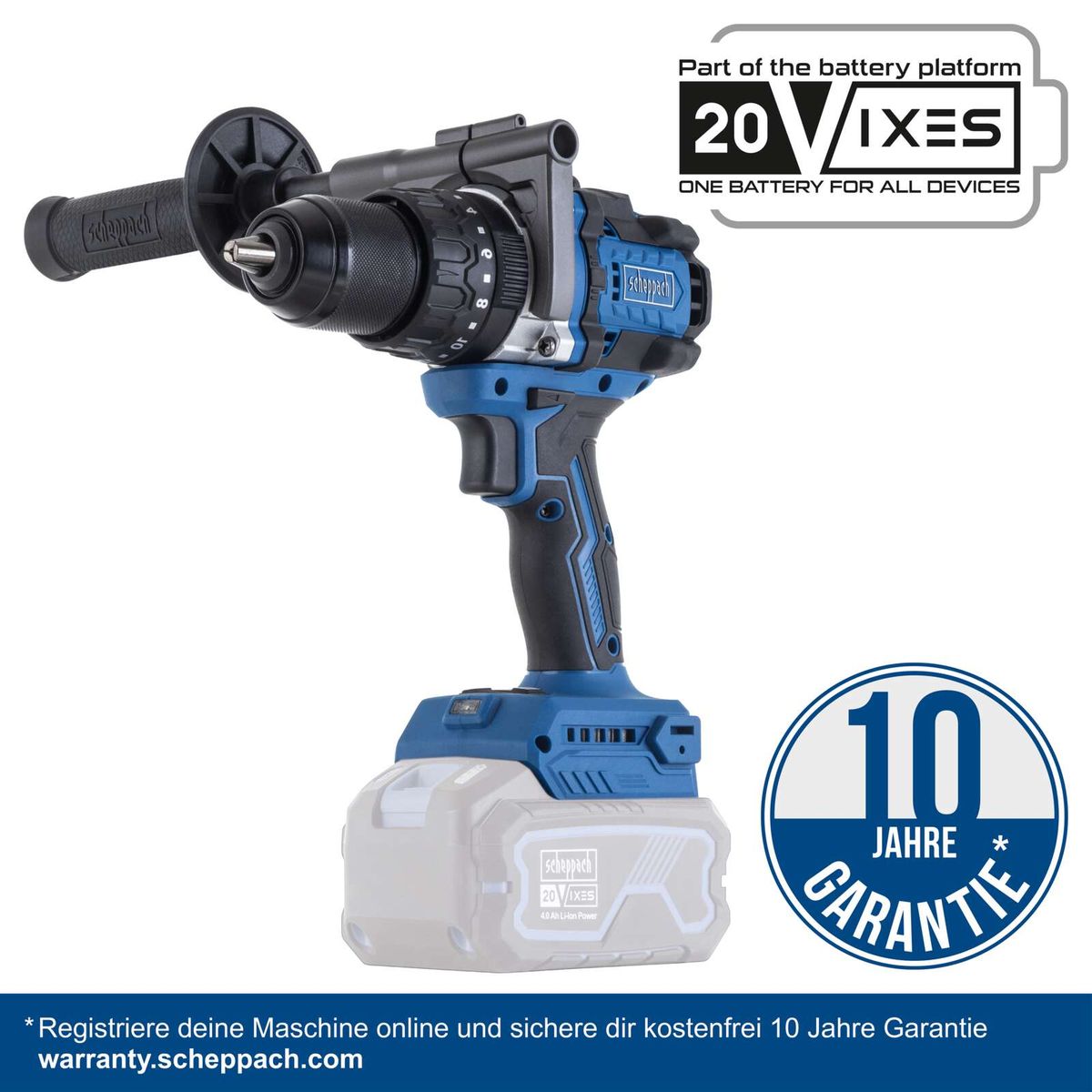 Scheppach Akku-Schlagbohrschrauber mit 20V-Batterieplattform, 10 Jahre Garantie, 20V FX55-Modell, 150 Nm Drehmoment