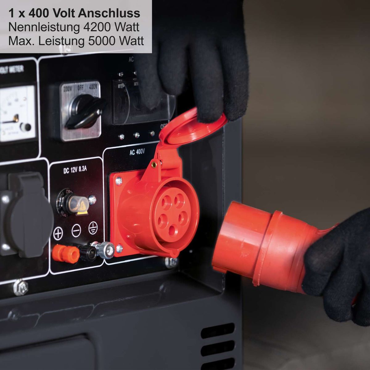 Diesel-Stromerzeuger mit 400-V-Steckdose, Nennleistung 4200 W, Maximalleistung 5000 W, inkl. DC-Anschluss (12 V, 8,3 A) und 230-V-Ausgängen