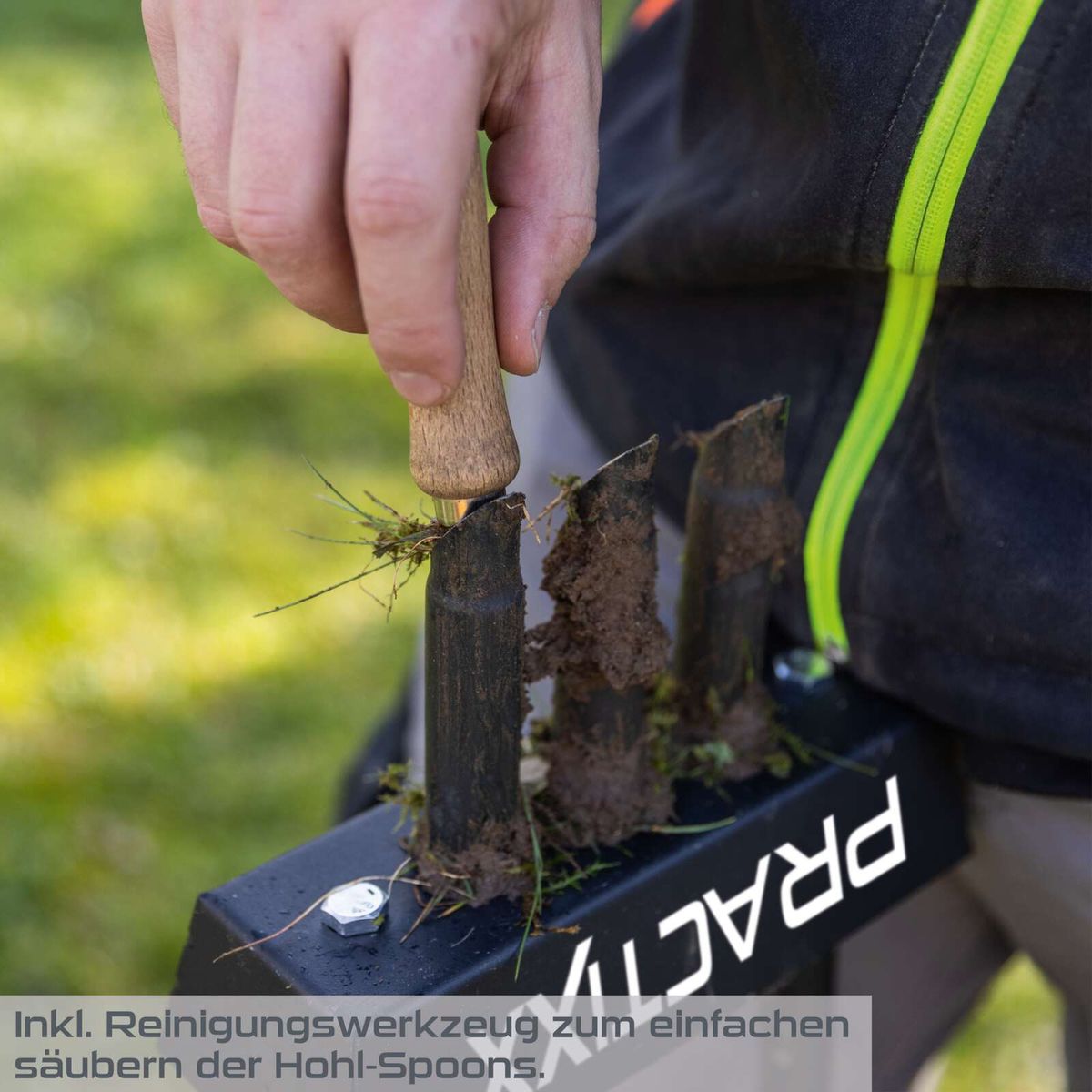 Aerifizierer mit Auffangbehälter und integriertem Reinigungswerkzeug für Hohl-Spoons