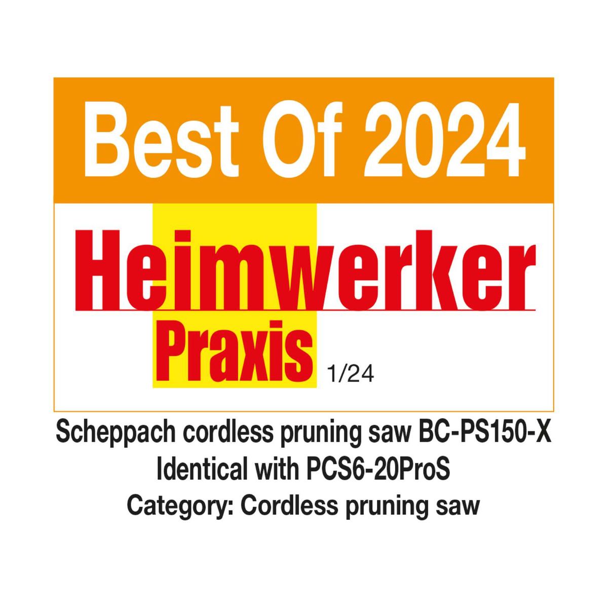Scheppach Akku-Gehölzschneider BC-PS150-X mit Bestätigung als Bestes Produkt 2024 von Praxis