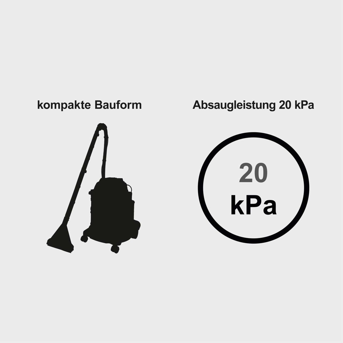 Der Scheppach Sprüh- und Waschsauger CUC20-BE hat eine kompakte Bauform und eine Absaugleistung von 20 kPa.