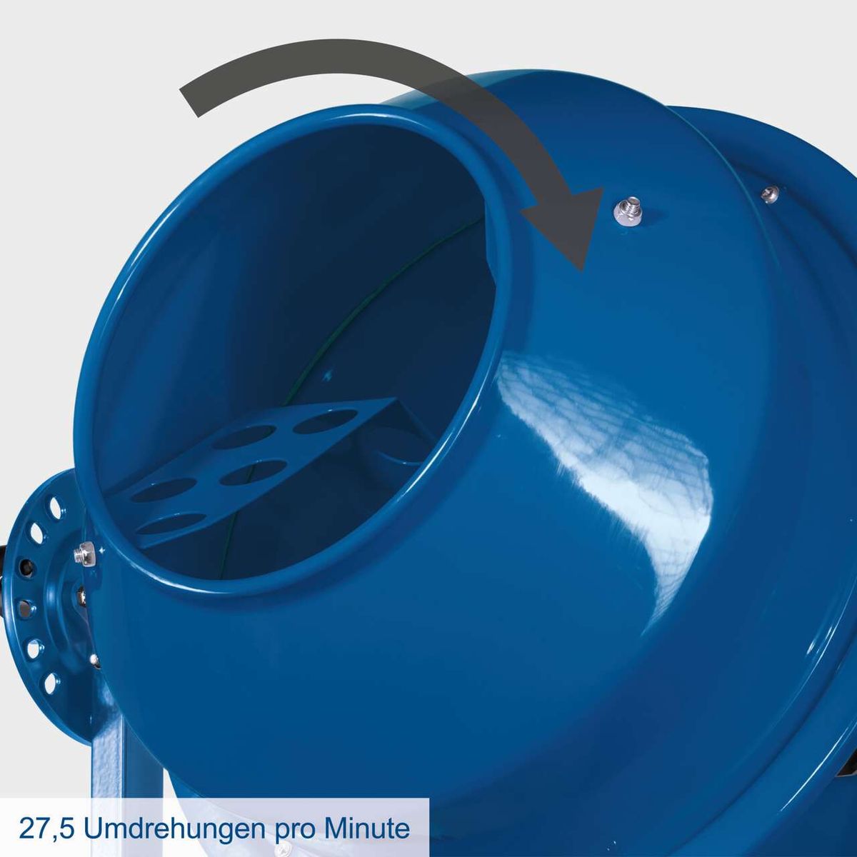 Betontrommel eines Scheppach-Betonmischers mit 27,5 Umdrehungen pro Minute