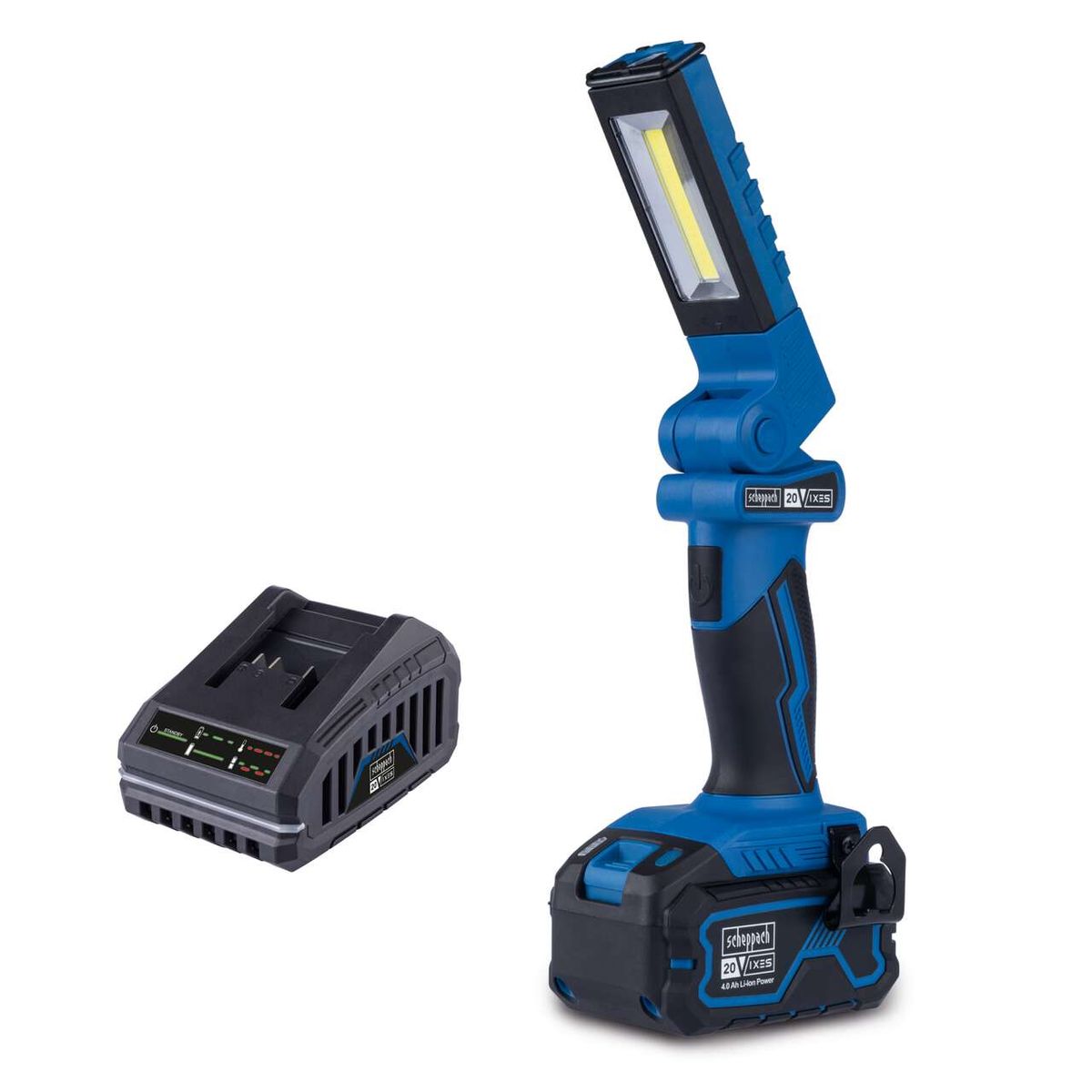 Scheppach Akku-Arbeitsleuchte mit integriertem Akku-Ladegerät und LED-Licht für präzise Beleuchtung im Set C-WL20-X-Set L