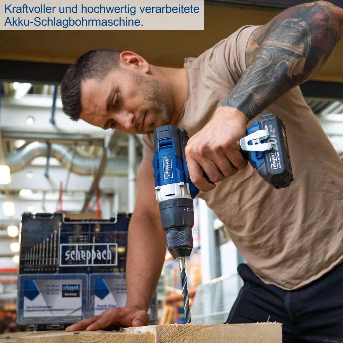 Kraftvolle und hochwertig verarbeitete Akku-Schlagbohrmaschine. Robuste Bauweise für zuverlässige Leistung. Ideal für präzises Bohren und Schrauben. Inklusive Akku, Ladegerät und Zubehörset für umfassende Nutzung.