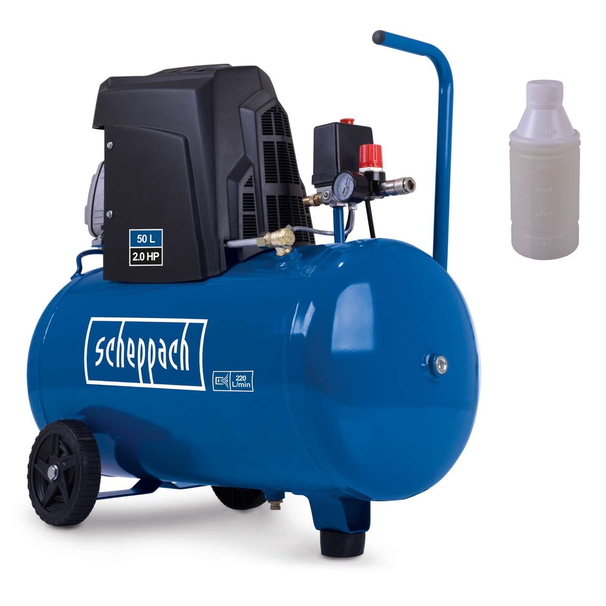Der Scheppach Kompressor HC63 mit 50L Kessel, 10bar Druck und 1500W Leistung. Ölgeschmiert für optimaleistung 173 L/min.