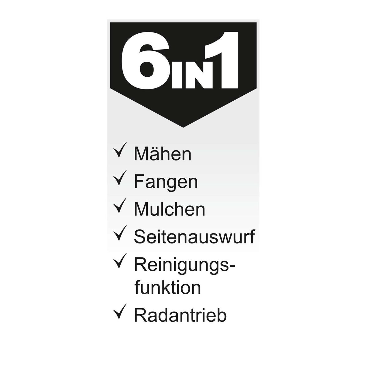 Der Benzin-Rasenmäher MS-173-51B von Scheppach bietet folgende Funktionen: Mähen, Fangen, Mulchen, Seitenauswurf, Reinigungsfunktion und Radantrieb.