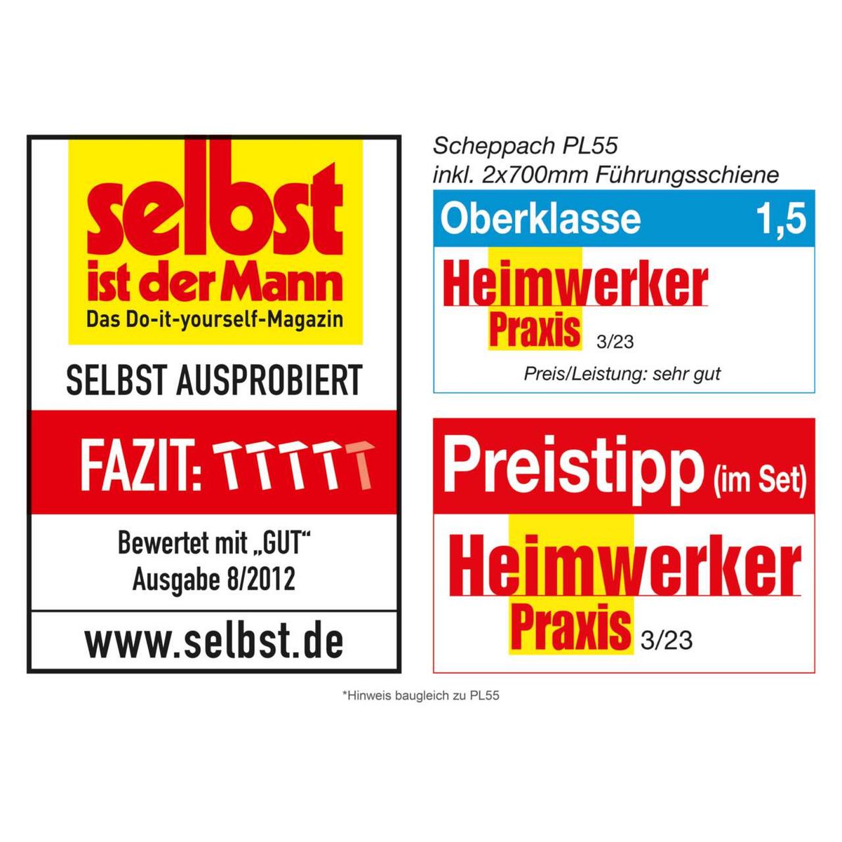 Die Tauchsäge Divar55 Woodster wurde von 'selbst ist der Mann' mit 'GUT' bewertet. 'Heimwerker Praxis' bewertet das Preis-Leistungs-Verhältnis als 'sehr gut'.