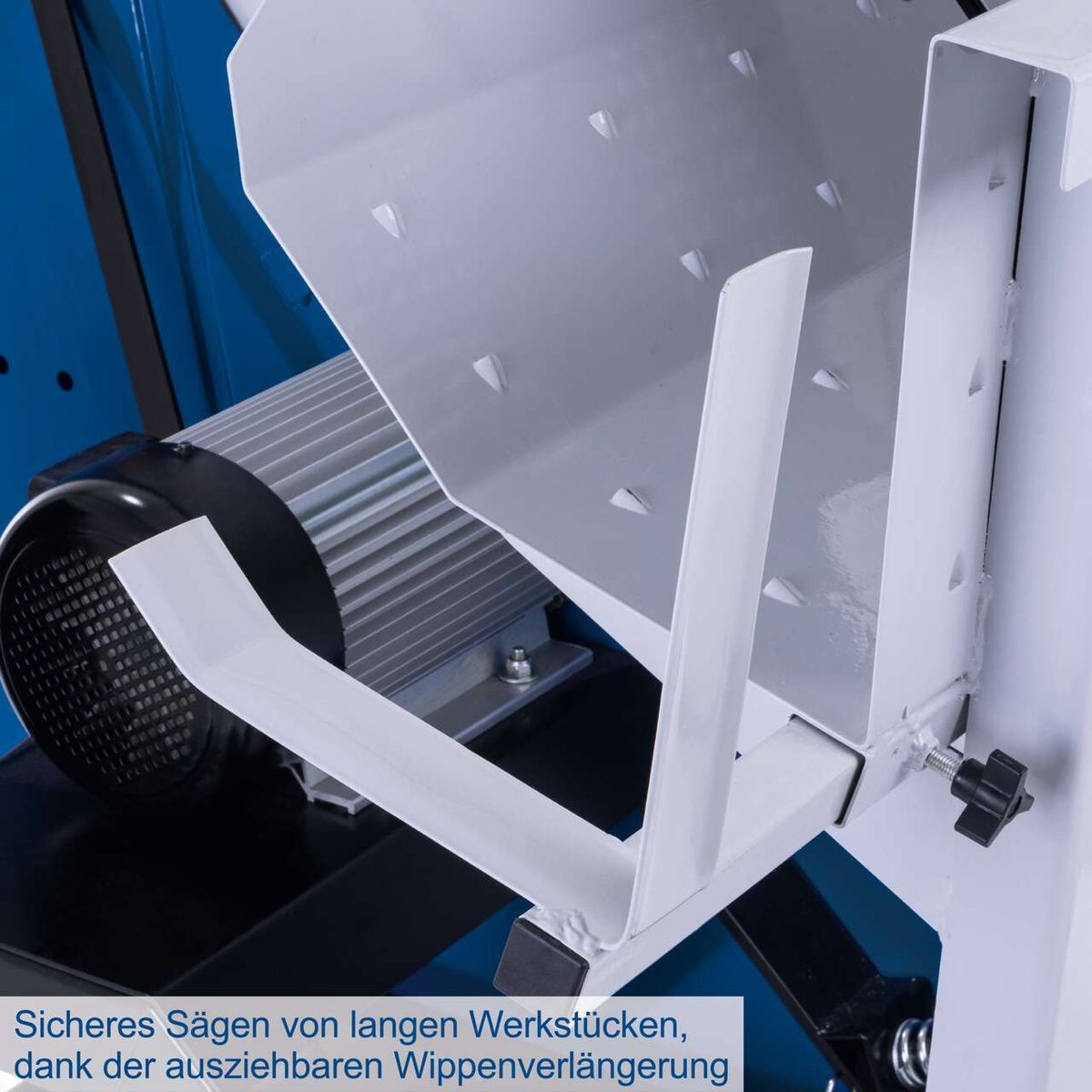 Extensible extension for safe cutting of long workpieces in Scheppach Wippsäge HS730