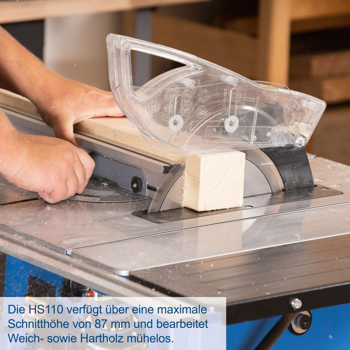 Scheppach Tischkreissäge HS110 mit maximaler Schnitthöhe von 87 mm für weiche und harte Holzarten