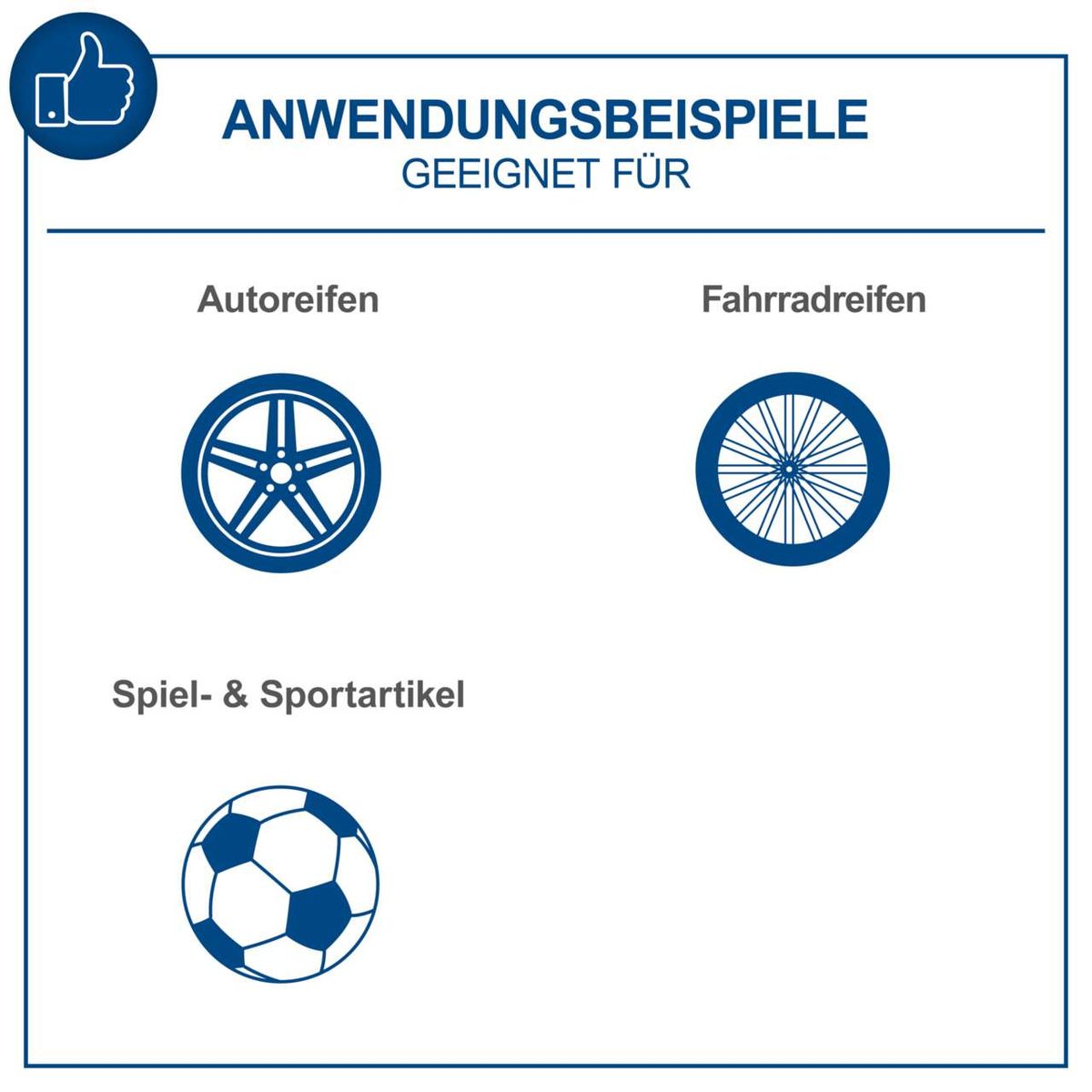 Anwendungsbeispiele für Autoreifen, Fahrradreifen und Spielsportartikel