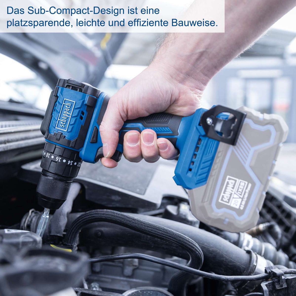 Sub-Compact-Design eines Akku-Schlagbohrschraubers mit ergonomischer Griffgestaltung für präzise Handhabung unter engen Platzverhältnissen