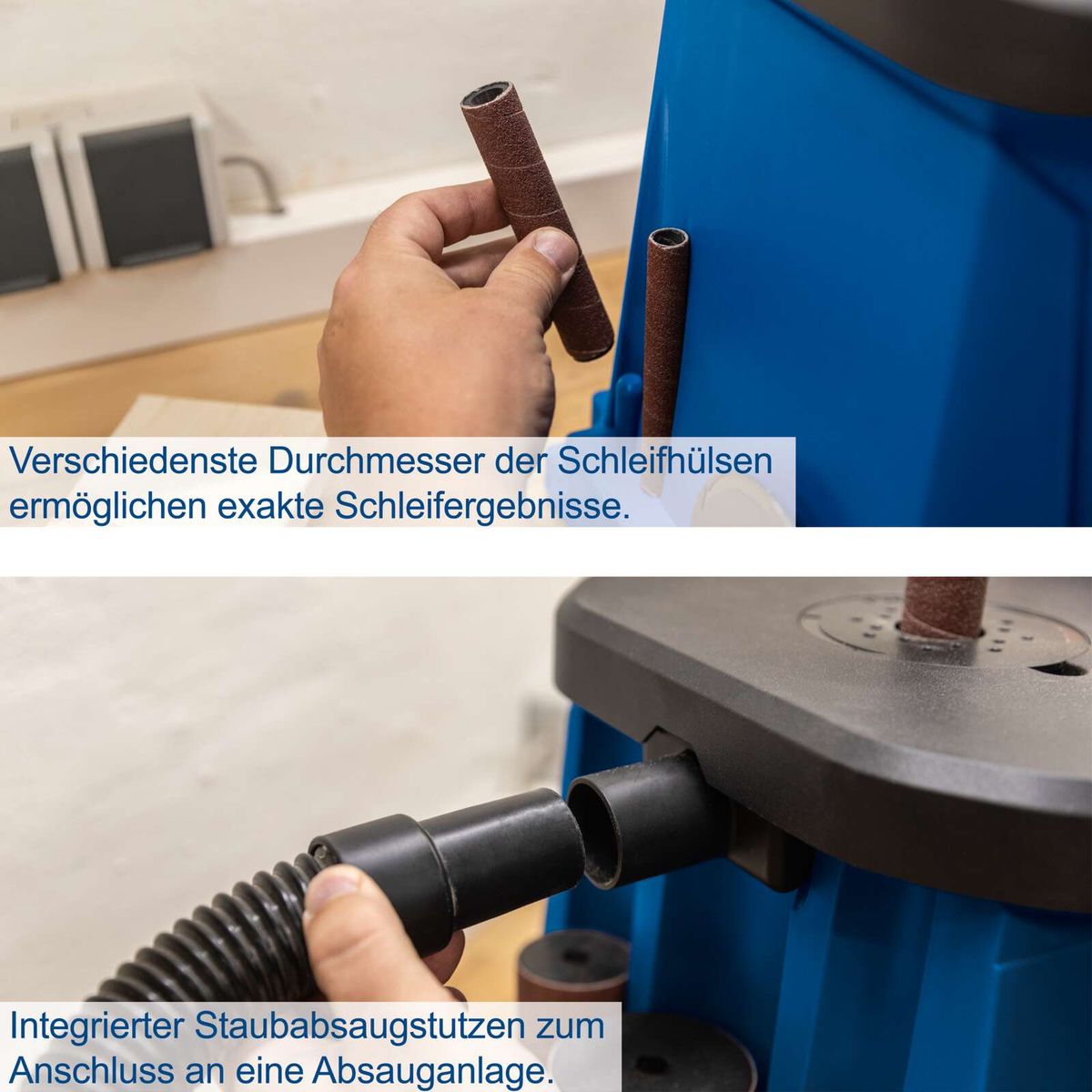 Oszillierende Schleifspindel mit verschiedenen Schleifhülsen für präzise Bearbeitung