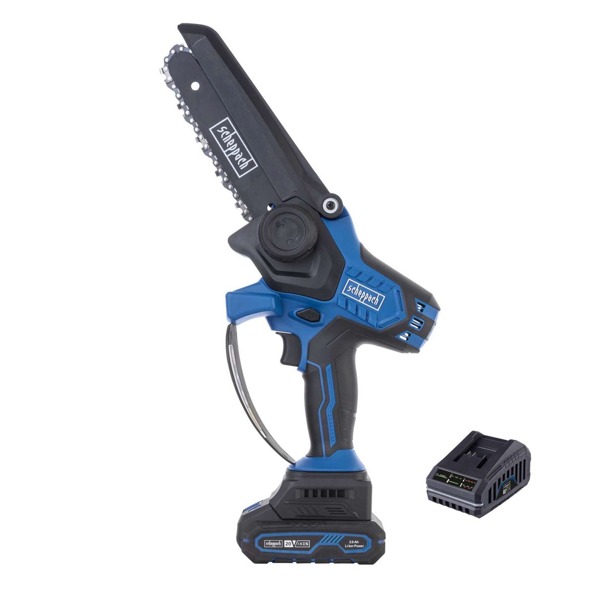 Akku-Gehölzschneider mit 150-mm-Kettensatz und Akku-Ladegerät für Scheppach BC-PS150X Set S