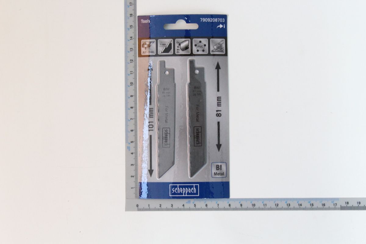 Scheppach-Metallsägeblatt (81 mm) mit 101 TPI auf Packung
