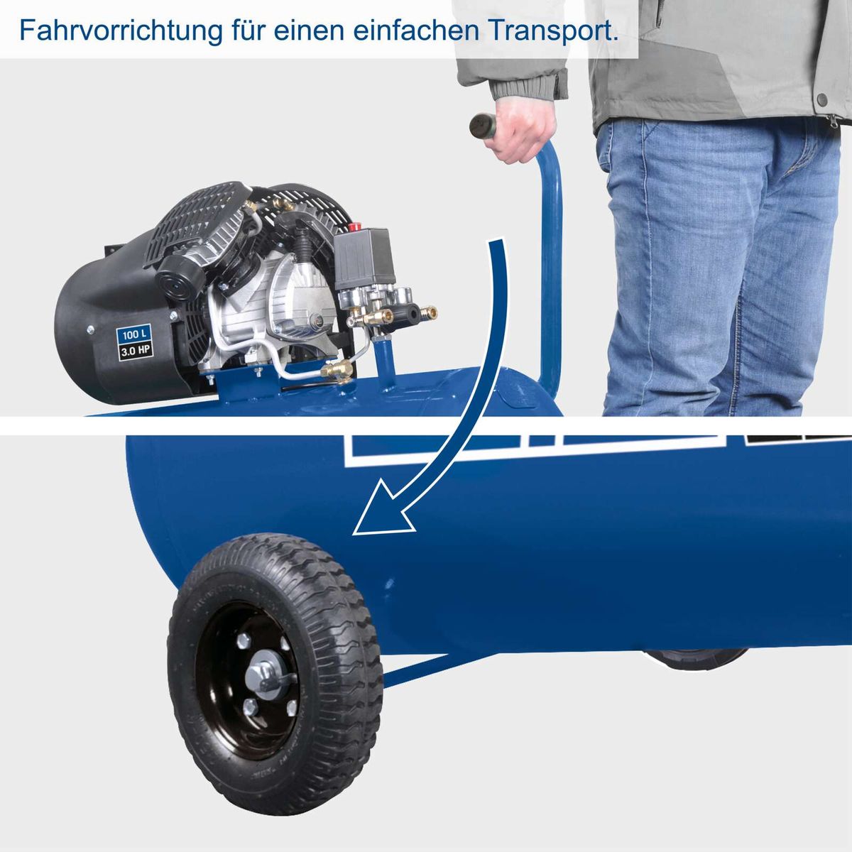 Antriebseinheit mit pneumatischem Kompressor für mobile Transportlösung mit großem Luftspeicher