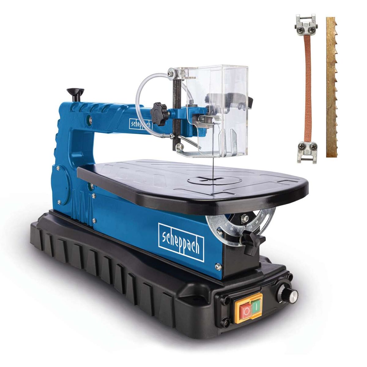 Die Scheppach Dekupiersäge DECO SL bietet eine Schnittgeschwindigkeit von 550–1500 min⁻¹ und eine Schnitthöhe von 50 mm. Sie verfügt über eine klare Schutzabdeckung und einen einfachen Sägeblattwechsel.