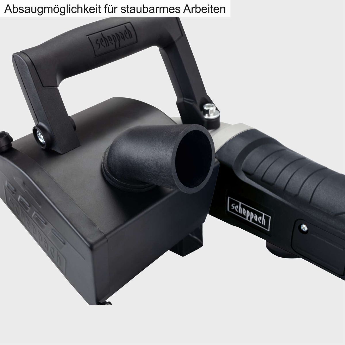 Scheppach-Bürstenschleifer mit Staubsauganschluss für staubfreies Arbeiten