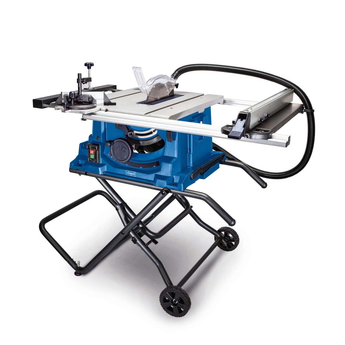 Scheppach Tischkreissäge HS115 mit Arbeitsplatte, Rollenständer und Auswurfschiene