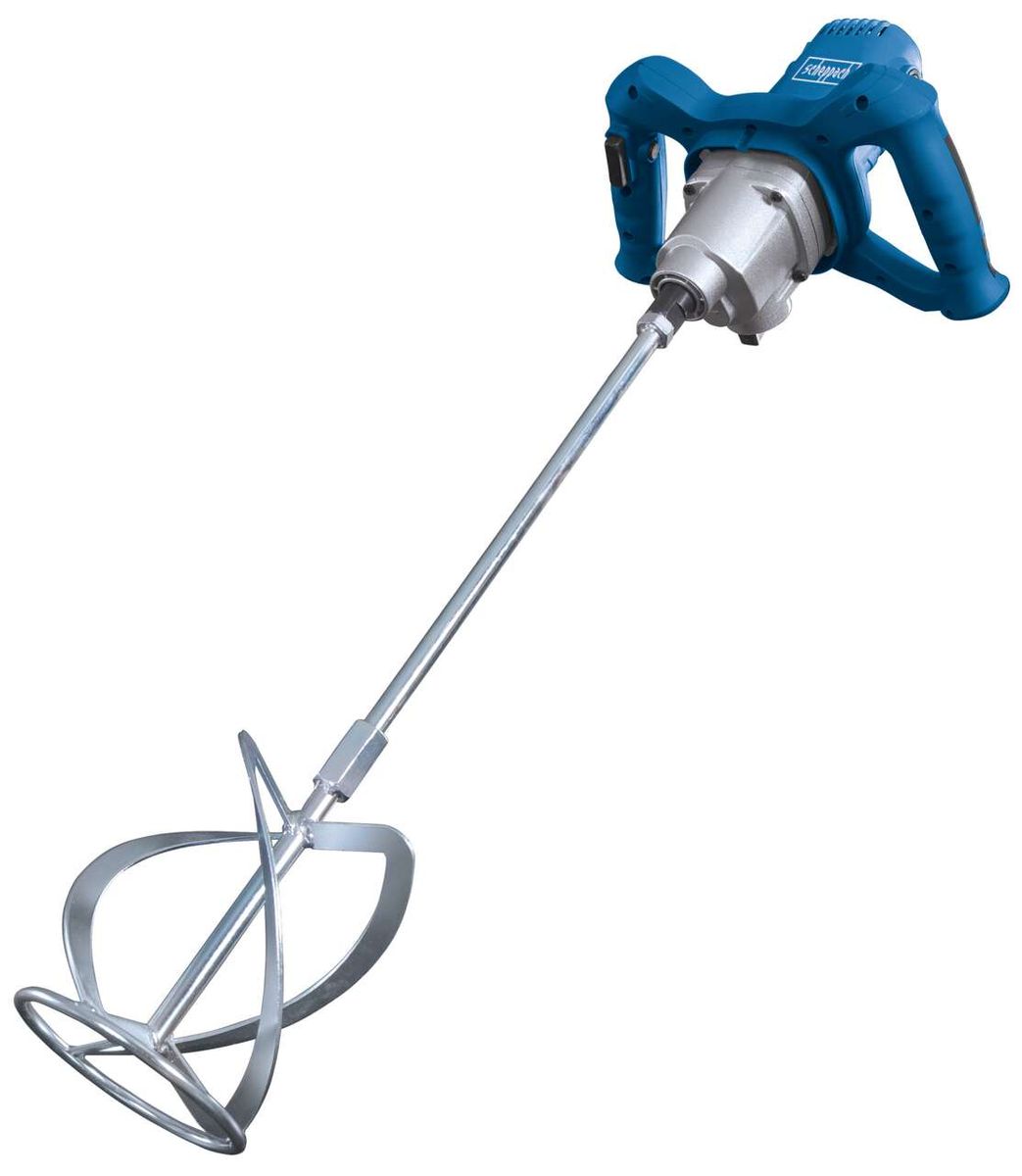Handrührgerät PM1600 von Scheppach, gezeigt von der Seite mit spiralförmigem Rührwerkzeug.
