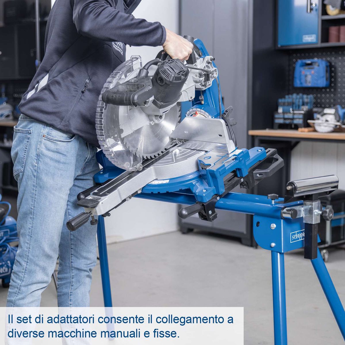 Das Set von Adaptern ermöglicht den Anschluss an verschiedene manuelle und stationäre Maschinen.