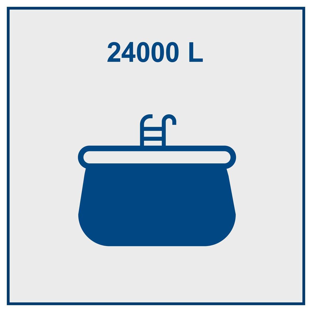 Der Poolfilter hat einen 24.000 Liter fassenden Tank und einen Deckel mit Griff.