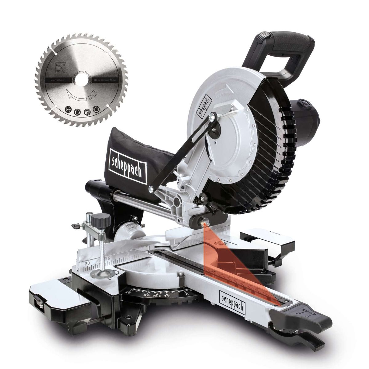 Scheppach Tischkreissäge mit 790776_5801208901. Ausgestattet mit präziser Führungsschiene, verstellbarem Gehrungsschlitten und robustem Metallrahmen für stabile und präzise Schnitte. Ideal für Holzarbeiten.