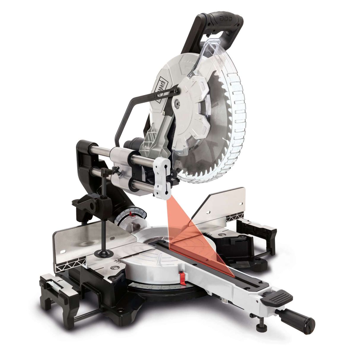 Kapp-Zugsäge mit Laser, Softstart und Posaunenauszug. 48Z HW Sägeblatt. Schnitthöhe 180 x 340mm.