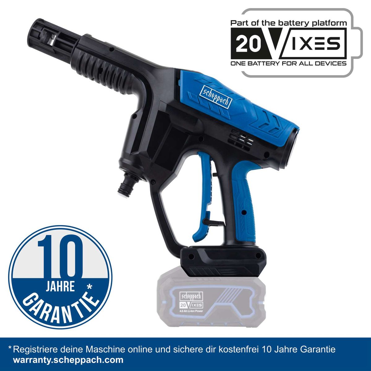 Scheppach Akku-Druckreiniger mit 10-jähriger Garantie, 20V-Batterie, inkl. Schutzhülle