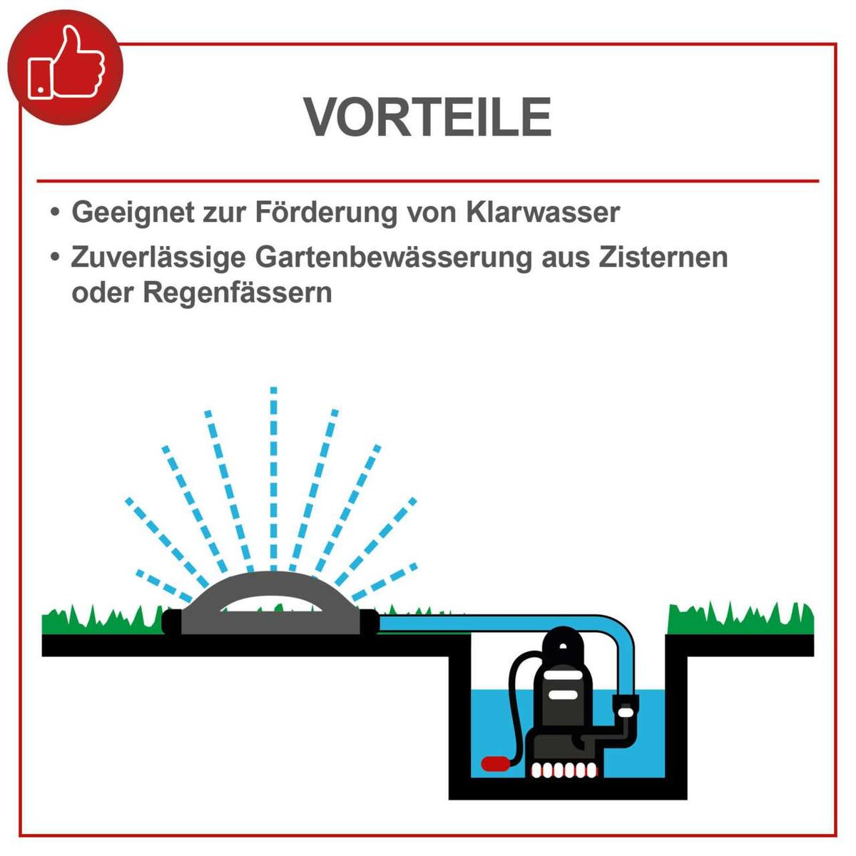 Die Tauchpumpe SBP300 von Scheppach eignet sich zur Förderung von Klarwasser und ermöglicht eine zuverlässige Gartenbewässerung aus Zisternen oder Regenfässern.