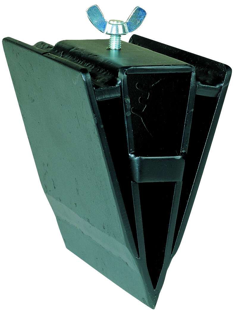 Treibkeil OX 1-1000 / OX 3-1000 von Scheppach, Ansicht von vorne. Der Treibkeil ist ein robustes Werkzeug mit einer Metallkonstruktion und einem Gewindestift an der Oberseite.